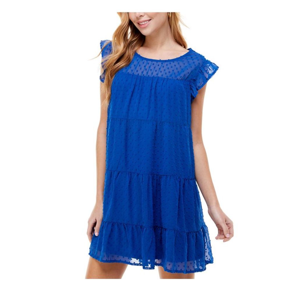 CRYSTAL DOLLS Womens Blue Flutter Sleeve Mini Baby Doll Dress Juniors XS